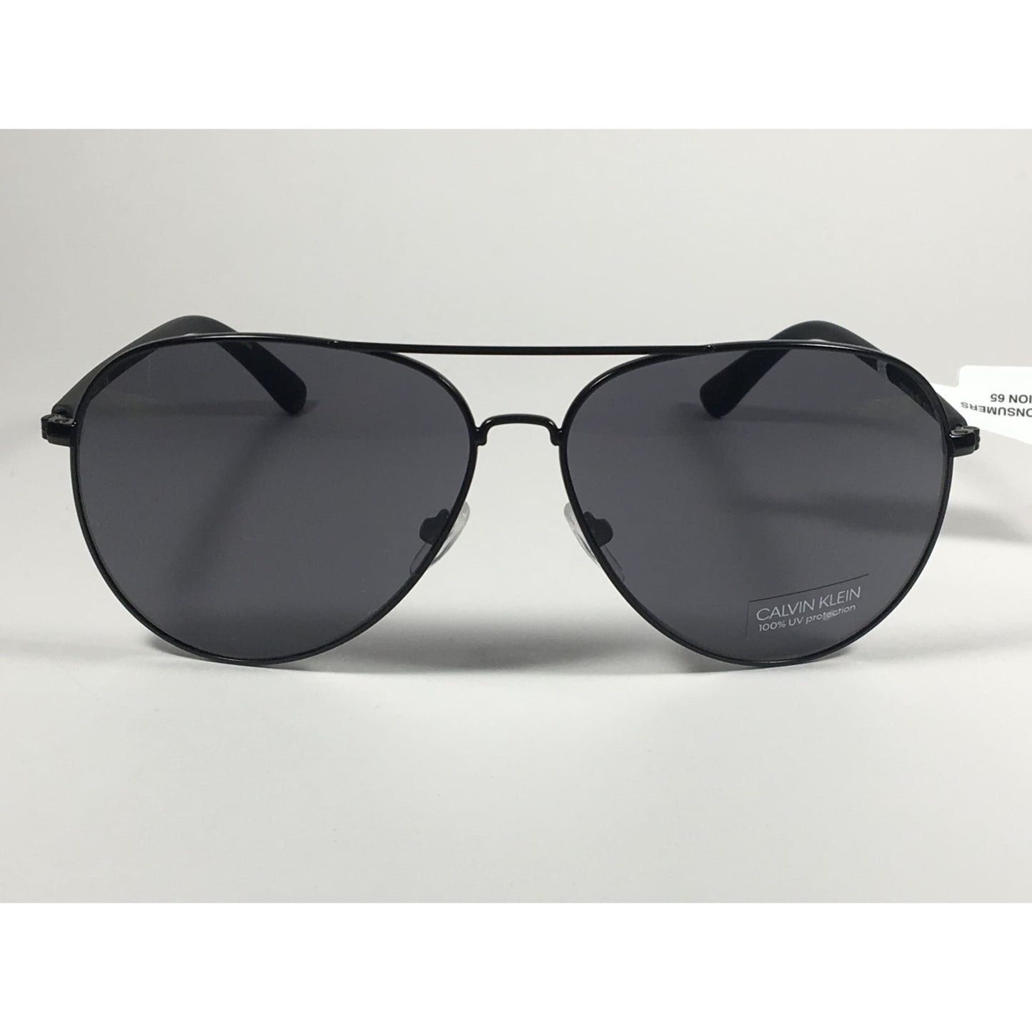 Calvin Klein CK19314S 001 Aviator Pilot Sunglasses Matte Black Metal and Plastic Frame Gray Lens - Sunglasses