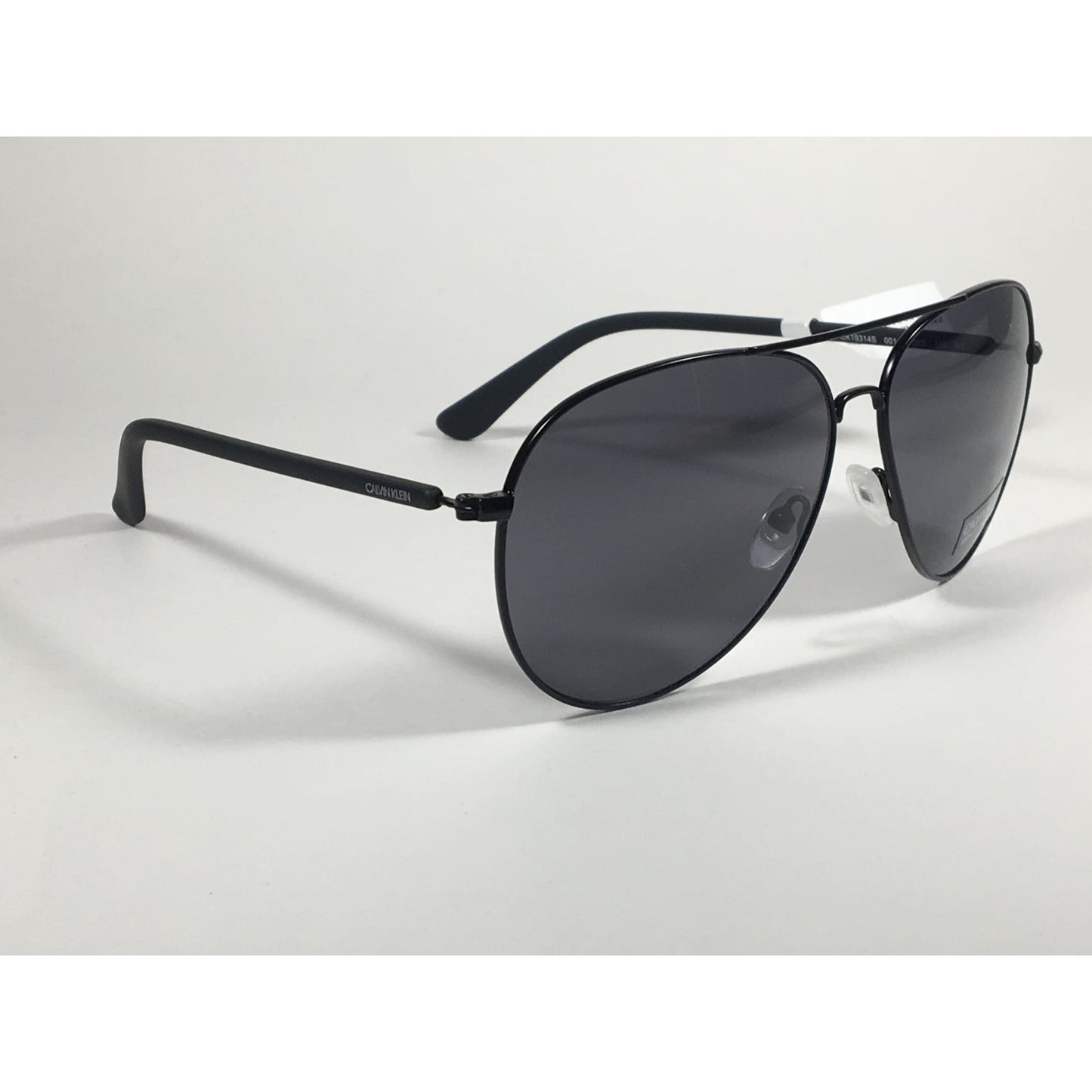 Calvin Klein CK19314S 001 Aviator Pilot Sunglasses Matte Black Metal and Plastic Frame Gray Lens - Sunglasses