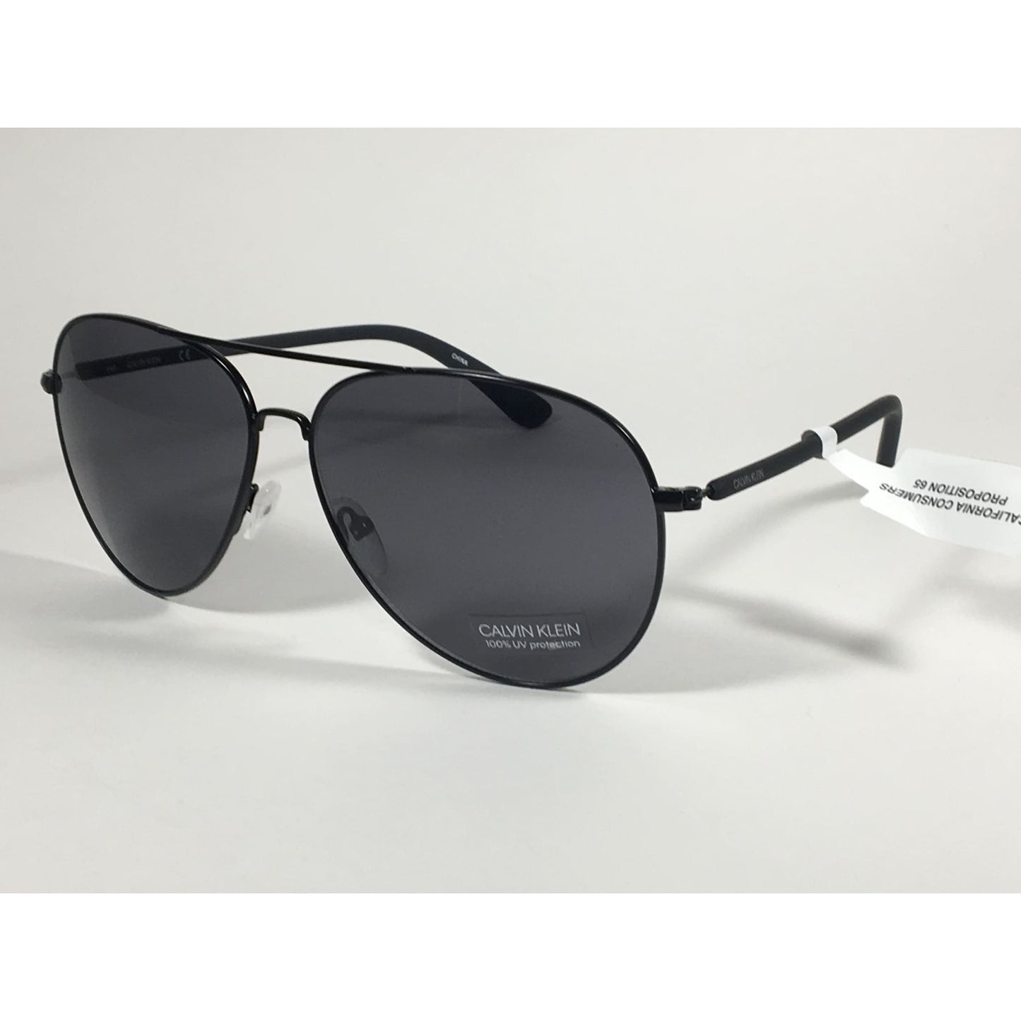 Calvin Klein CK19314S 001 Aviator Pilot Sunglasses Matte Black Metal and Plastic Frame Gray Lens - Sunglasses