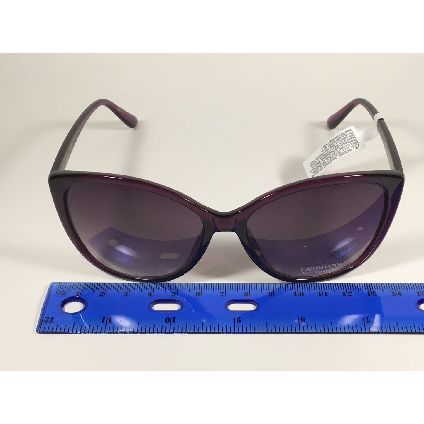 Calvin Klein CK19543S Cat Eye Sunglasses Purple Frame Smoke Gradient Lens - Sunglasses