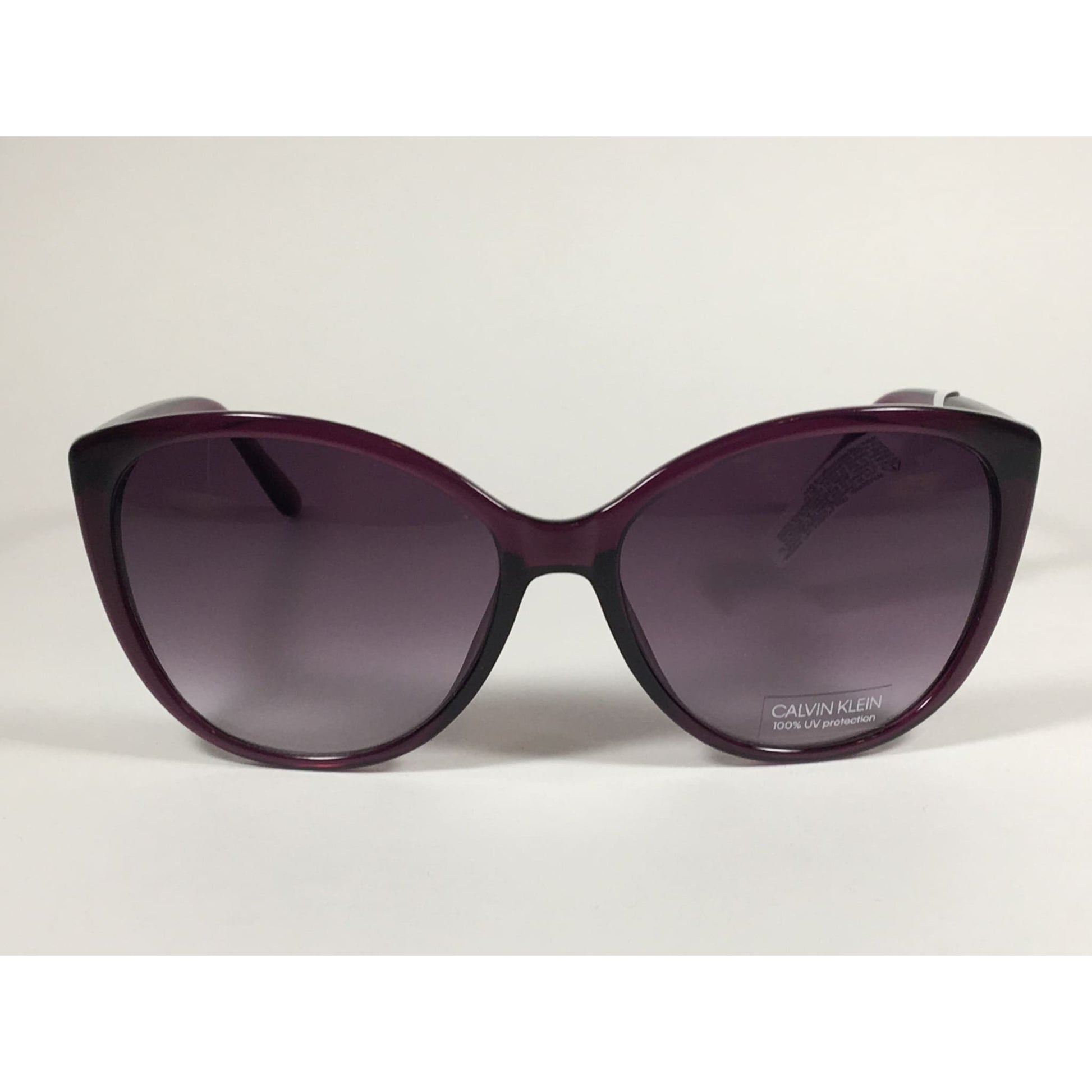 Calvin Klein CK19543S Cat Eye Sunglasses Purple Frame Smoke Gradient Lens - Sunglasses