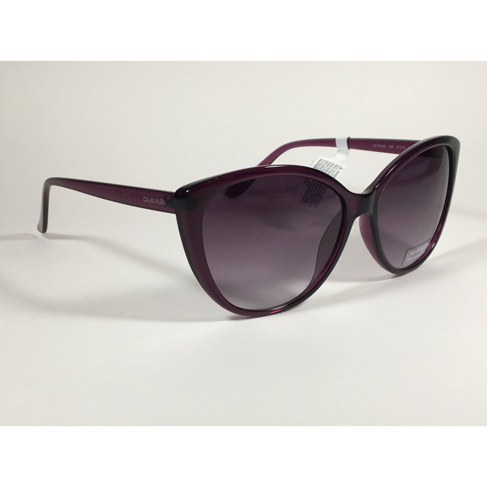 Calvin Klein CK19543S Cat Eye Sunglasses Purple Frame Smoke Gradient Lens - Sunglasses