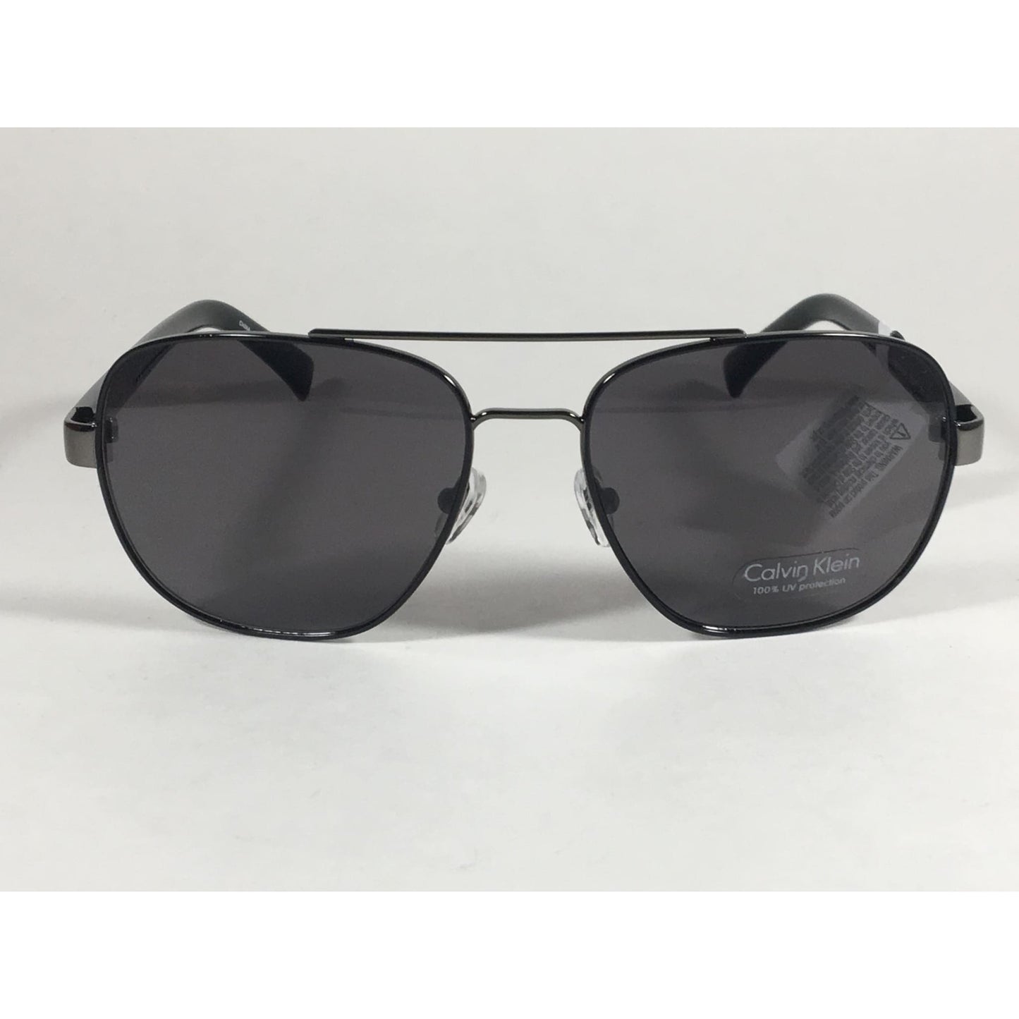 Calvin Klein R357S 001 Aviator Pilot Sunglasses Black Gloss and Gunmetal Gray Frame Gray Lens - Sunglasses