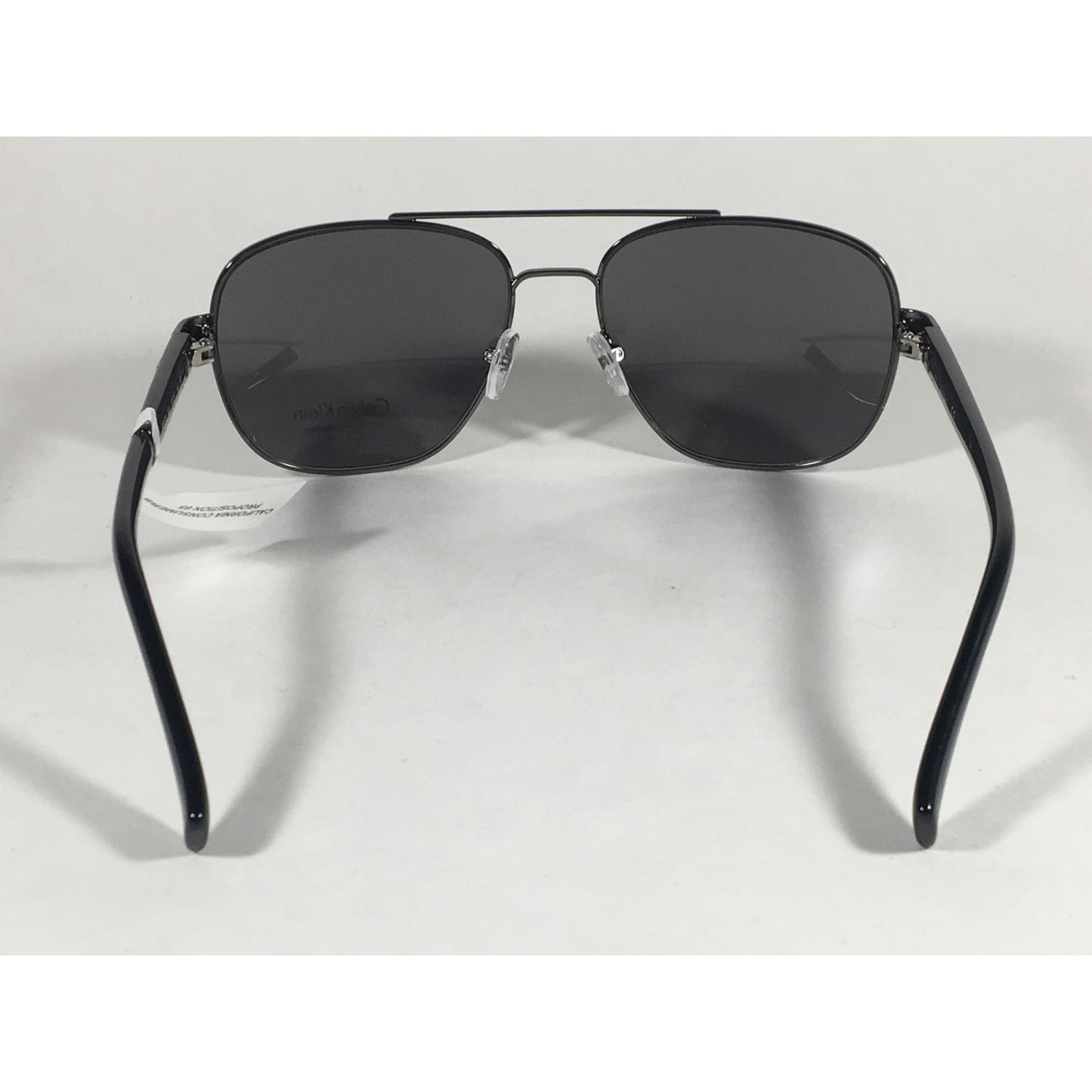 Calvin Klein R357S 001 Aviator Pilot Sunglasses Black Gloss and Gunmetal Gray Frame Gray Lens - Sunglasses