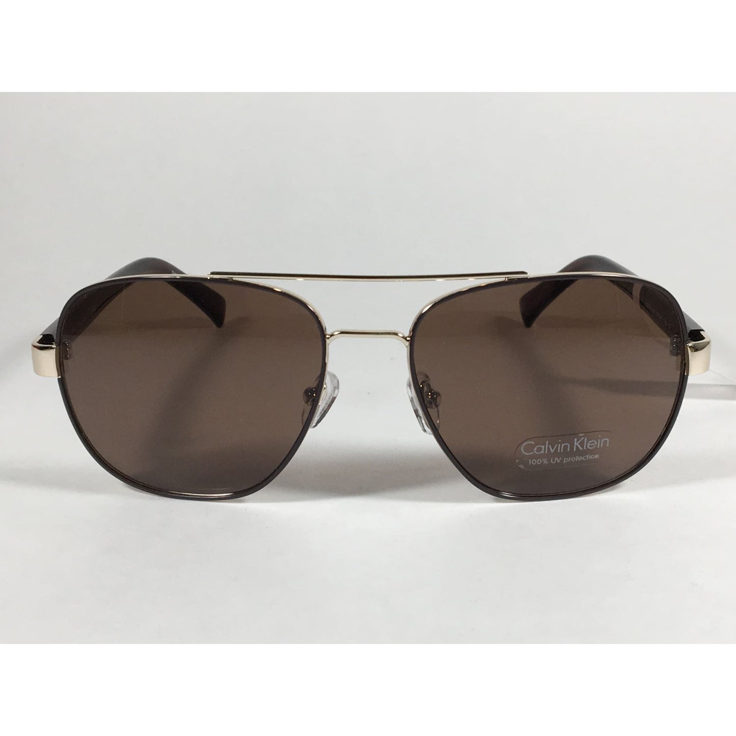 Calvin Klein R357S 210 Aviator Pilot Sunglasses Gold And Brown Frame With Brown Lens - Sunglasses