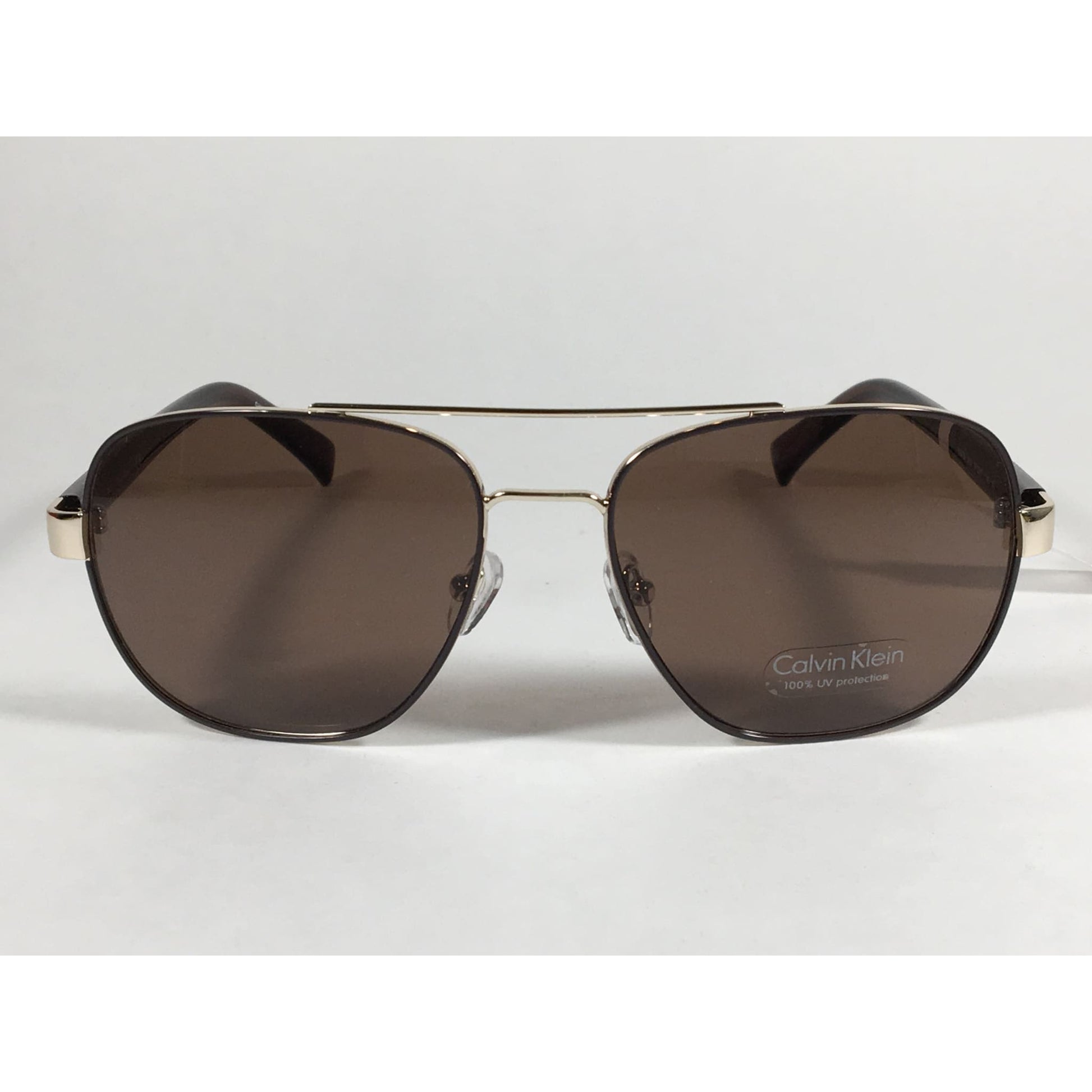 Calvin Klein R357S 210 Aviator Pilot Sunglasses Gold And Brown Frame With Brown Lens - Sunglasses