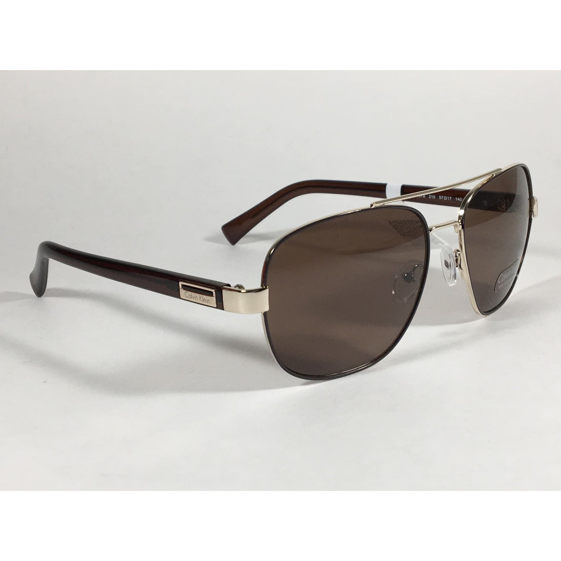 Calvin Klein R357S 210 Aviator Pilot Sunglasses Gold And Brown Frame With Brown Lens - Sunglasses