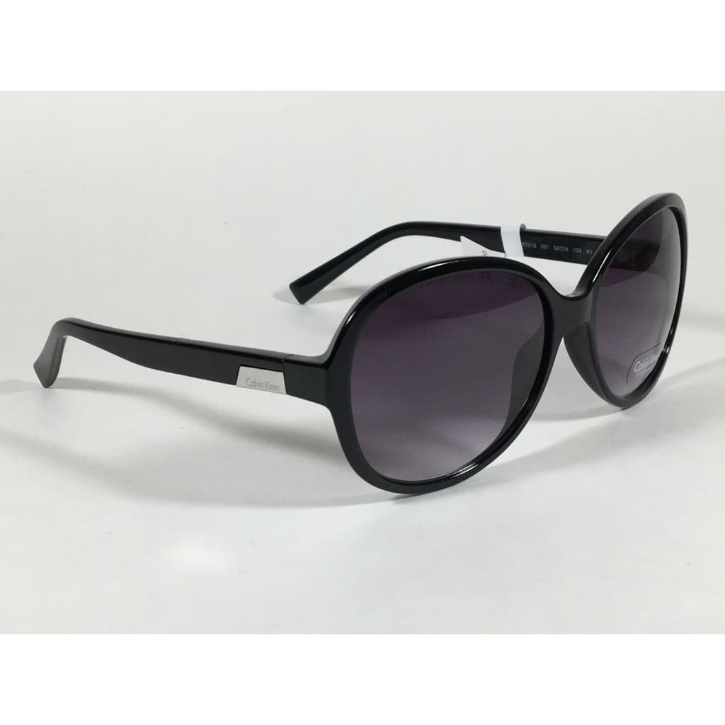 Calvin Klein R701S 001 Oval Sunglasses Black Gloss Frame Gray Gradient Lens - Sunglasses