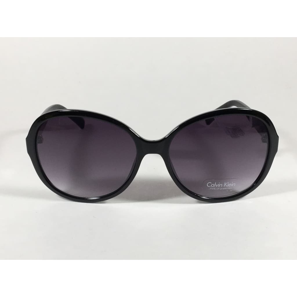 Calvin Klein R701S 001 Oval Sunglasses Black Gloss Frame Gray Gradient Lens - Sunglasses