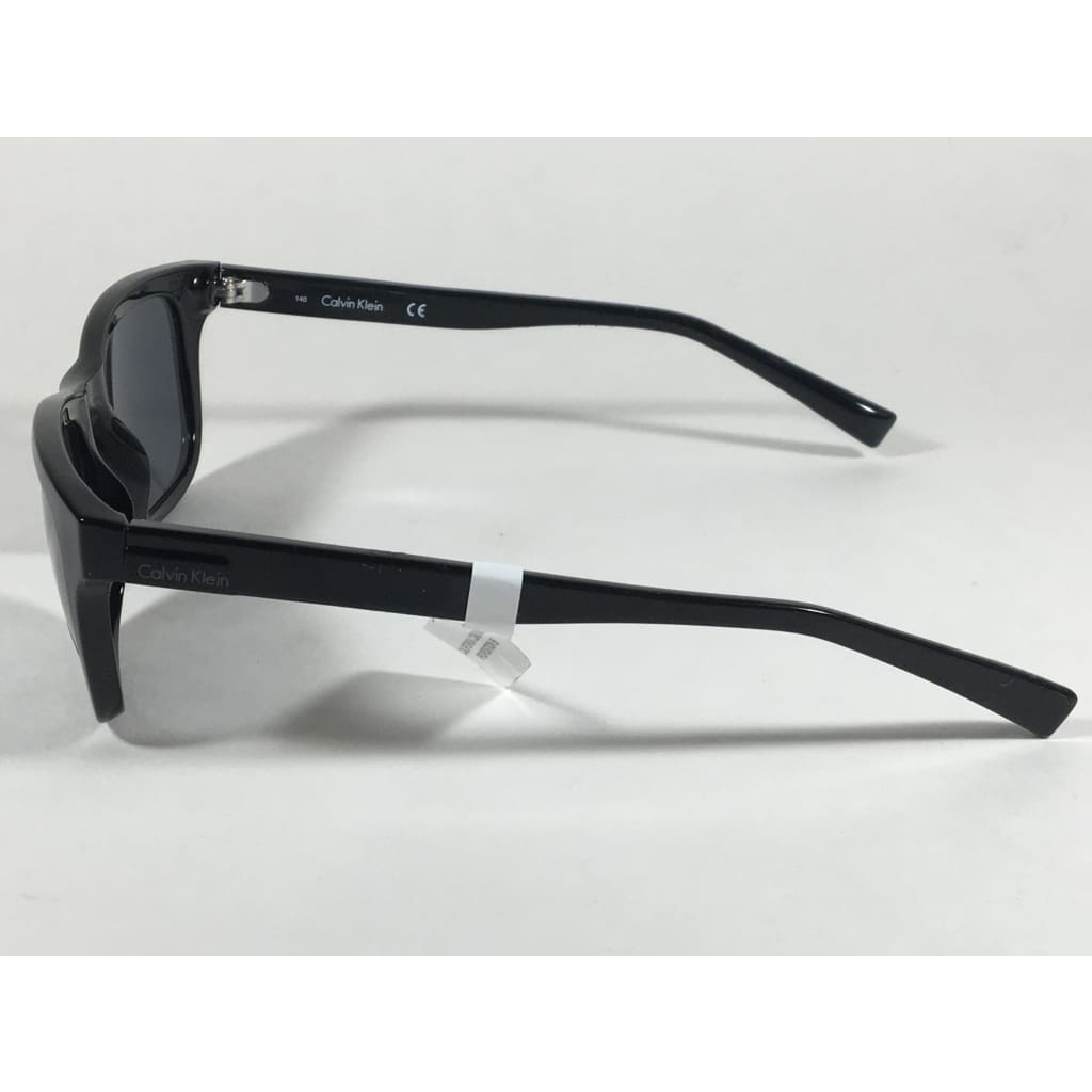 Calvin Klein R748S 001 Sleek Rectangle Sunglasses Black Gloss Gray Lens - Sunglasses