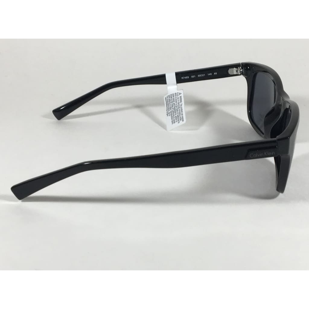 Calvin Klein R748S 001 Sleek Rectangle Sunglasses Black Gloss Gray Lens - Sunglasses