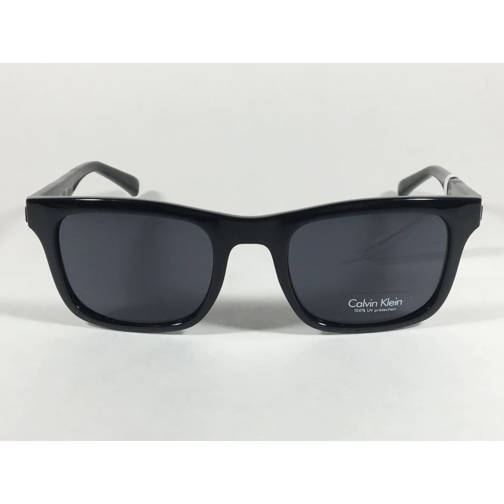 Calvin Klein R748S 001 Sleek Rectangle Sunglasses Black Gloss Gray Lens - Sunglasses