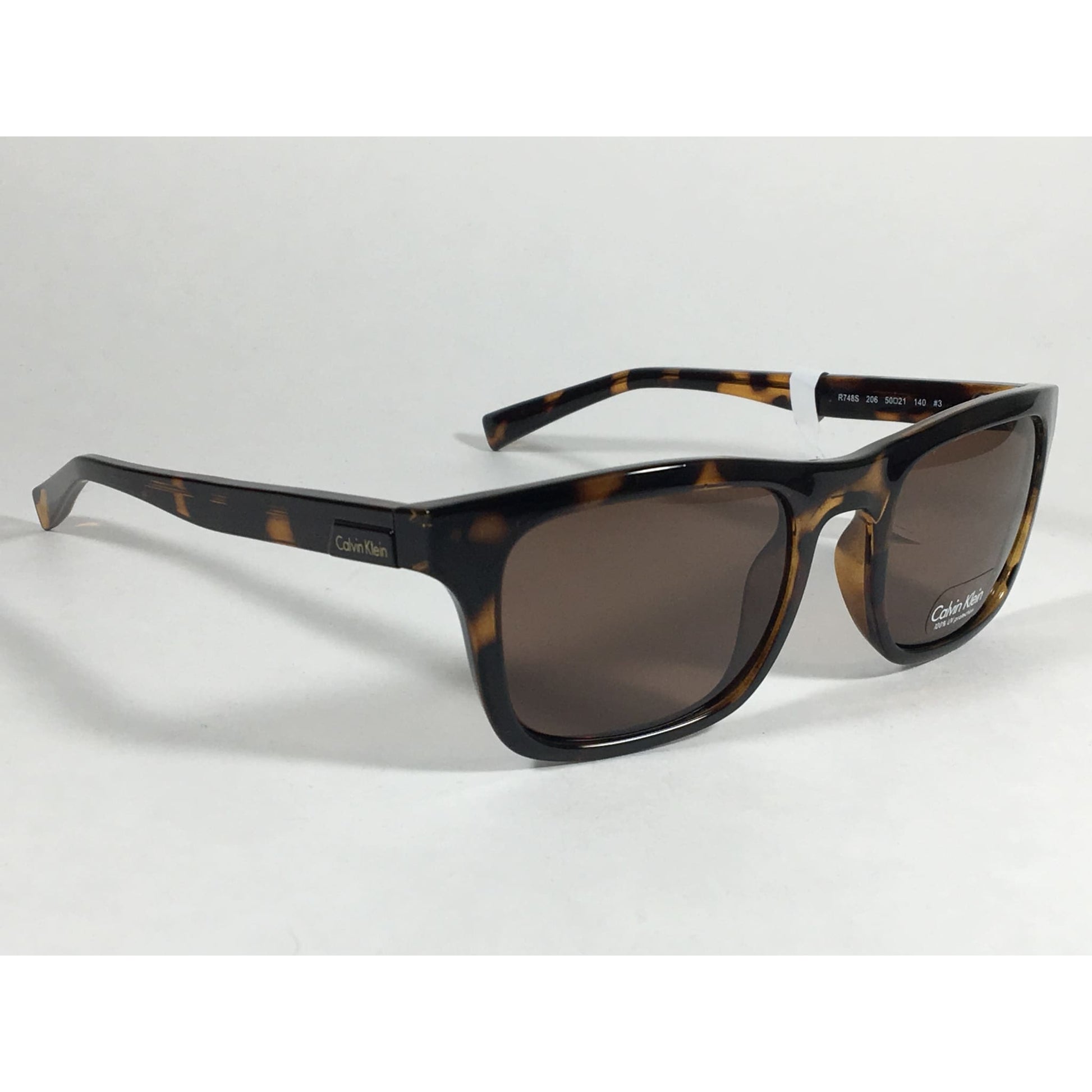 Calvin Klein R748S 206 Sleek Rectangle Sunglasses Brown Tortoise Brown Lens 50mm - Sunglasses