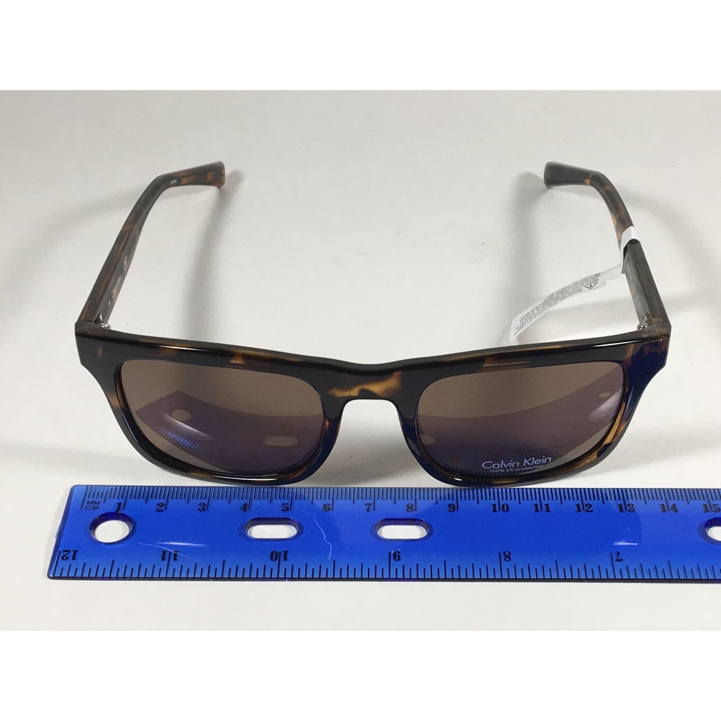 Calvin Klein R748S 206 Sleek Rectangle Sunglasses Brown Tortoise Brown Lens 50mm - Sunglasses