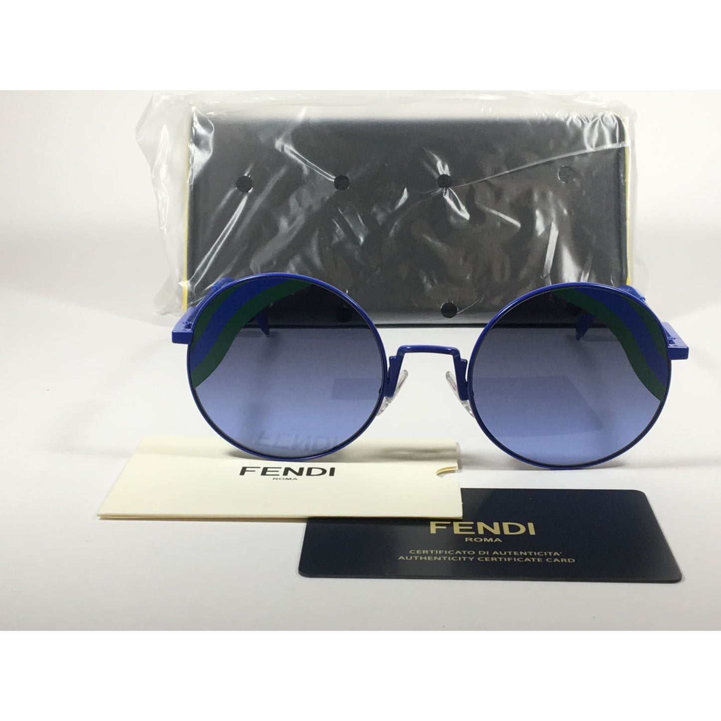 Fendi Round Sunglasses Blue Green Metal Frame Gray Smoke Lens FF0248/S PJP BLUE - Sunglasses