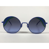 Fendi Round Sunglasses Blue Green Metal Frame Gray Smoke Lens FF0248/S