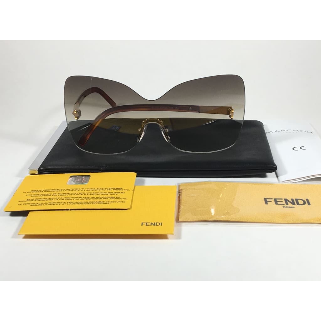 Fendi Runway Sunglasses Oversized Shield Butterfly Gray Green Gradient Lens Havana Frame Fs5273 315 - Sunglasses