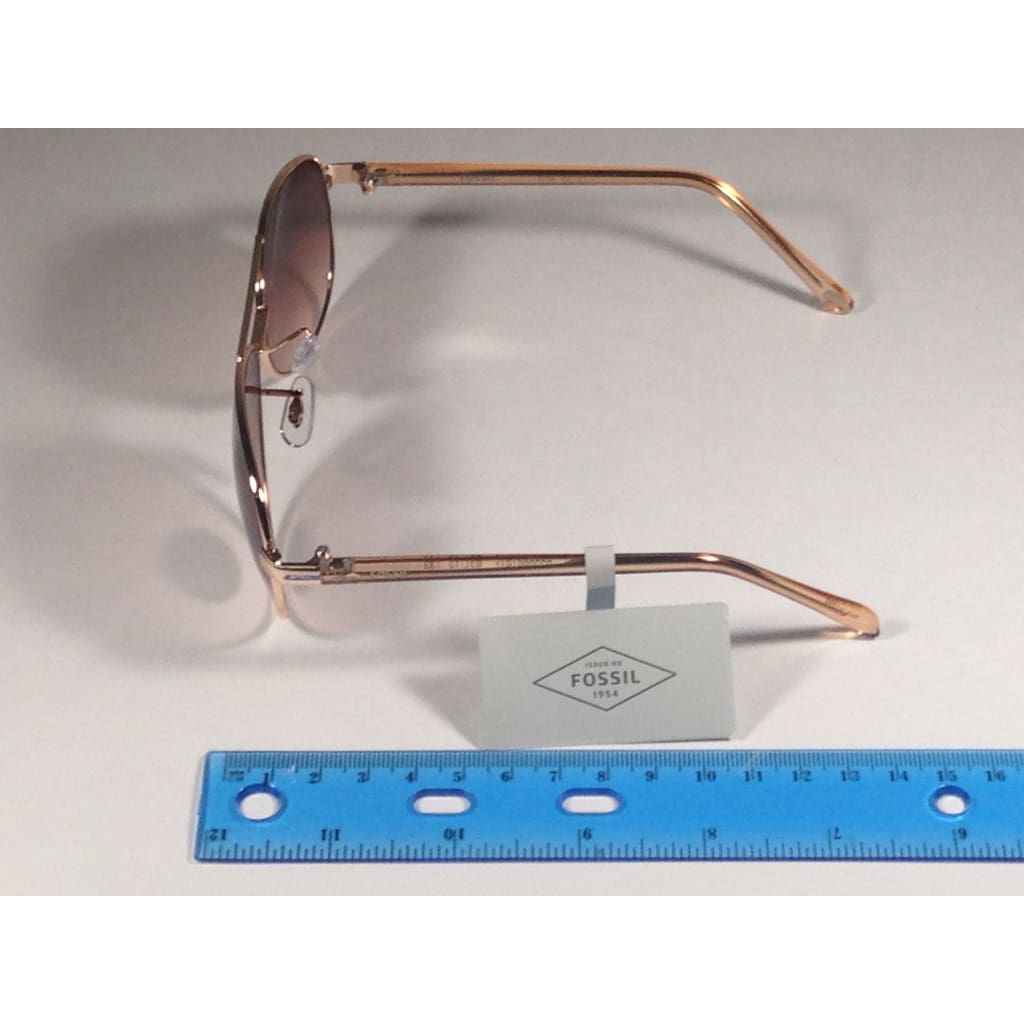Fossil Aviator Pilot Sunglasses Rose Gold Frame Brown Gradient Lens Fw12 - Sunglasses