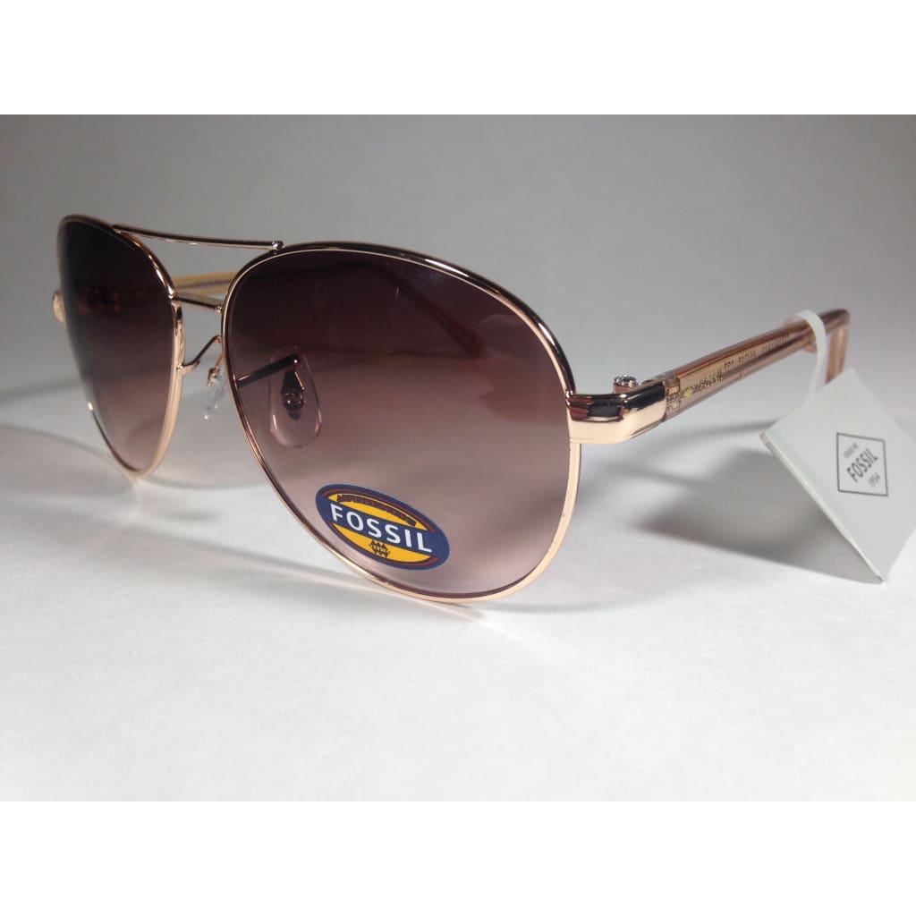 Fossil Aviator Pilot Sunglasses Rose Gold Frame Brown Gradient Lens Fw12 - Sunglasses