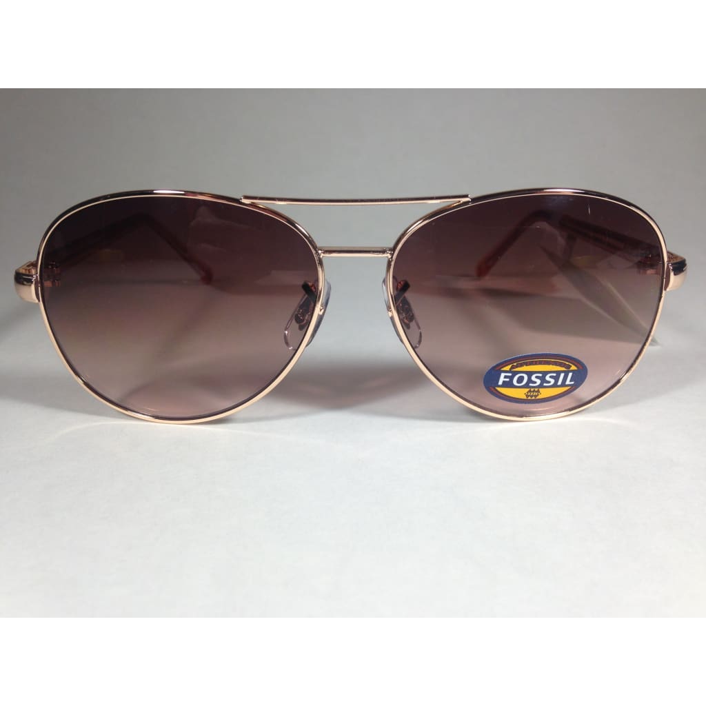 Fossil Aviator Pilot Sunglasses Rose Gold Frame Brown Gradient Lens Fw12 - Sunglasses