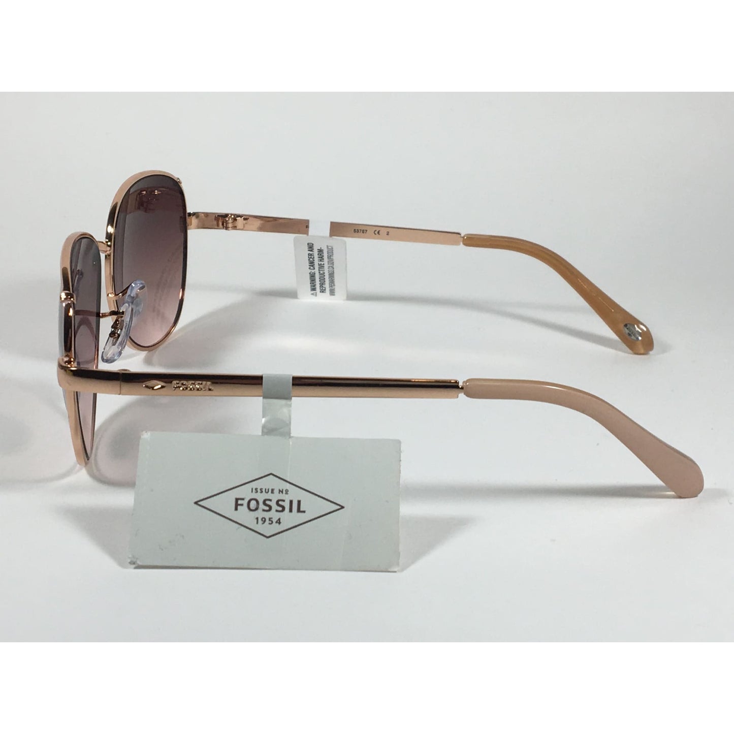 Fossil FW107 Aviator Sunglasses Rose Gold Metal Frame Brown Pink Gradient Lens - Sunglasses