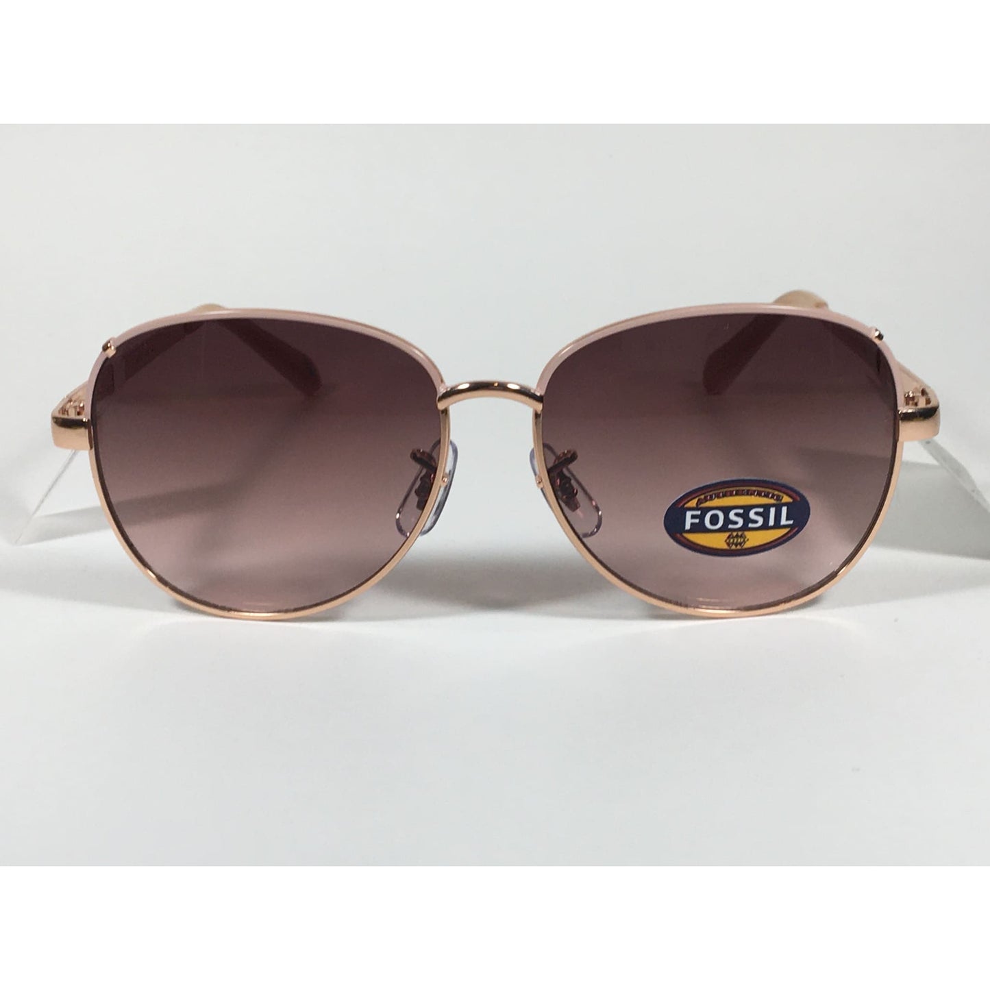 Fossil FW107 Aviator Sunglasses Rose Gold Metal Frame Brown Pink Gradient Lens - Sunglasses