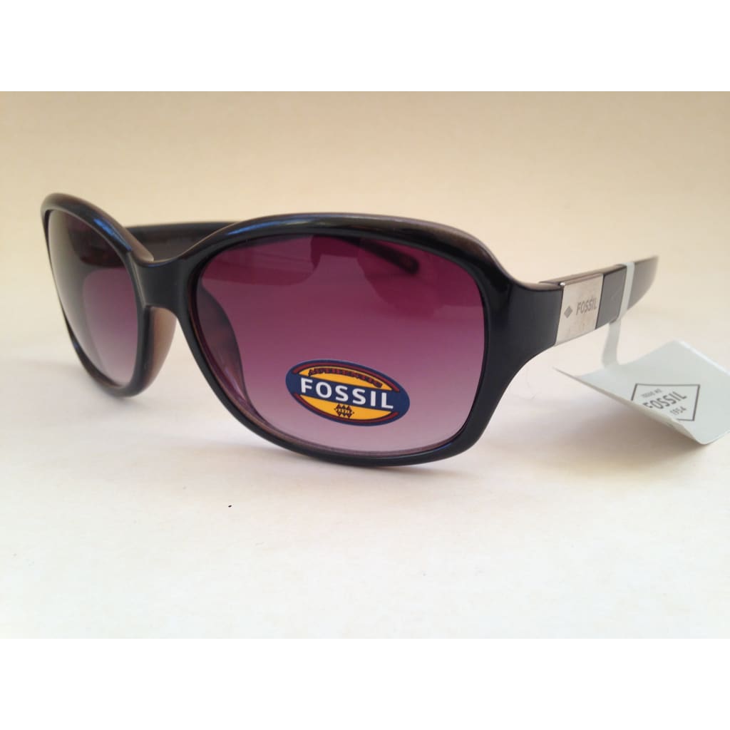 Fossil Fw20 Oval Wrap Sunglasses Womens Black Frame Purple Gray Gradient Lens - Sunglasses