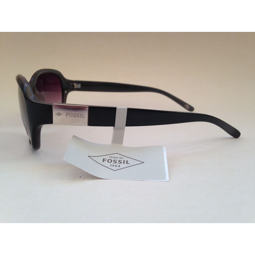 Fossil Fw20 Oval Wrap Sunglasses Womens Black Frame Purple Gray Gradient Lens - Sunglasses