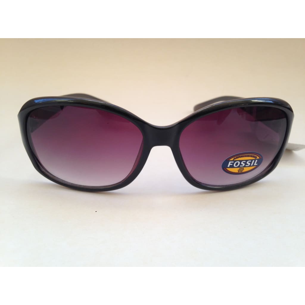 Fossil Fw20 Oval Wrap Sunglasses Womens Black Frame Purple Gray Gradient Lens - Sunglasses