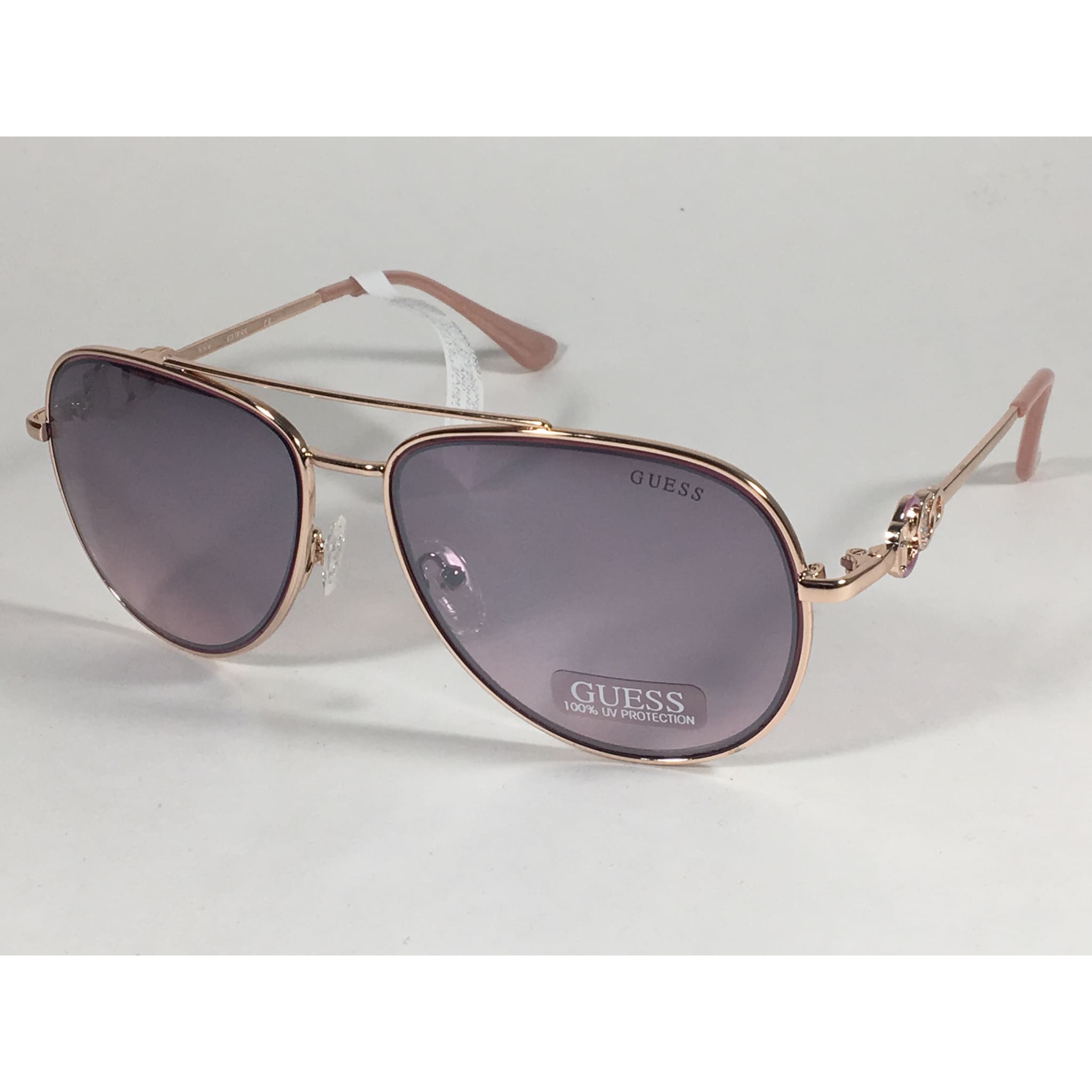 Guess Aviator Pilot Sunglasses Nude Peach Rose Gold Metal Semi Mirror TheSunglassFashion