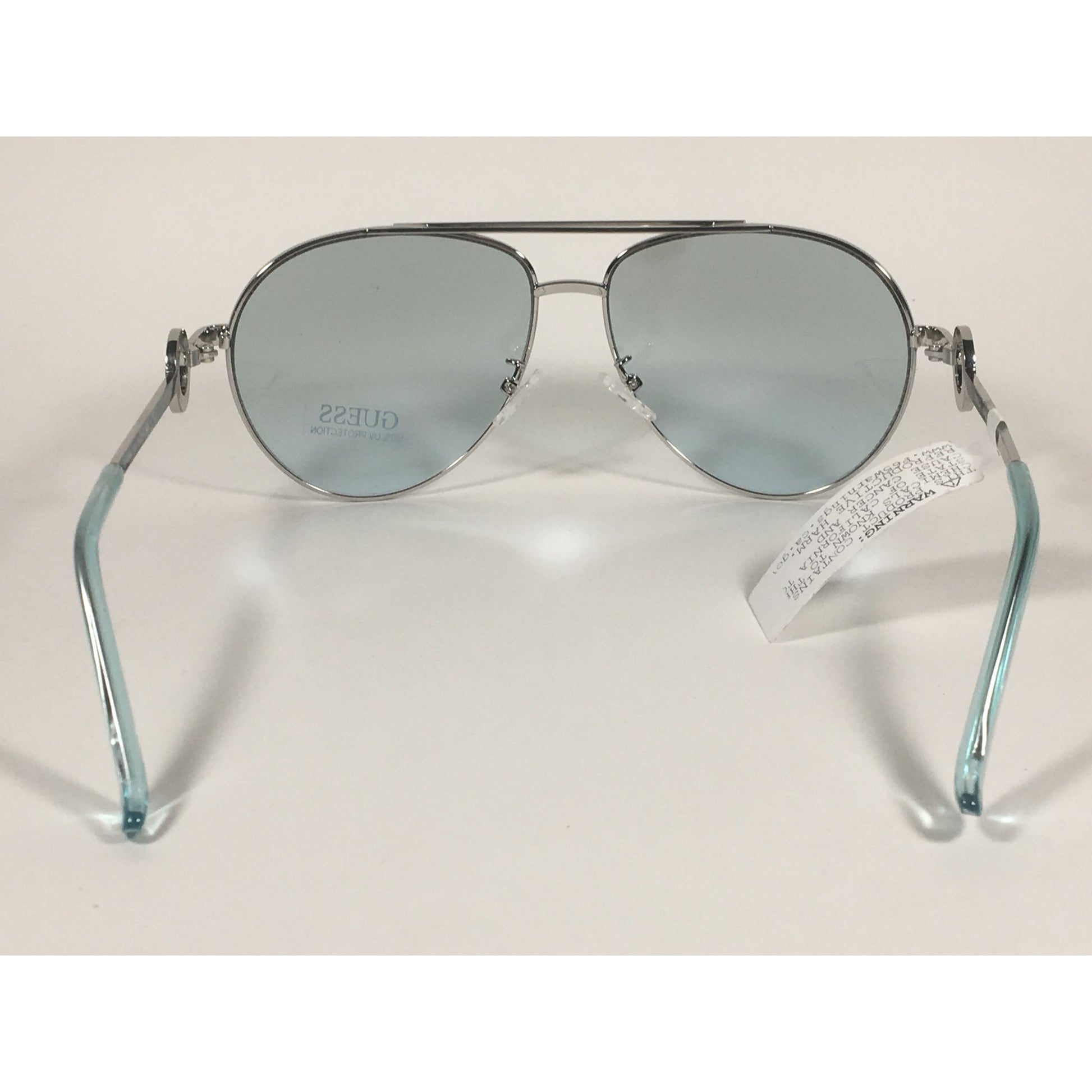 Guess Aviator Sunglasses Silver Metal Frame Light Blue Gradient Lens GF0364 10X - Sunglasses