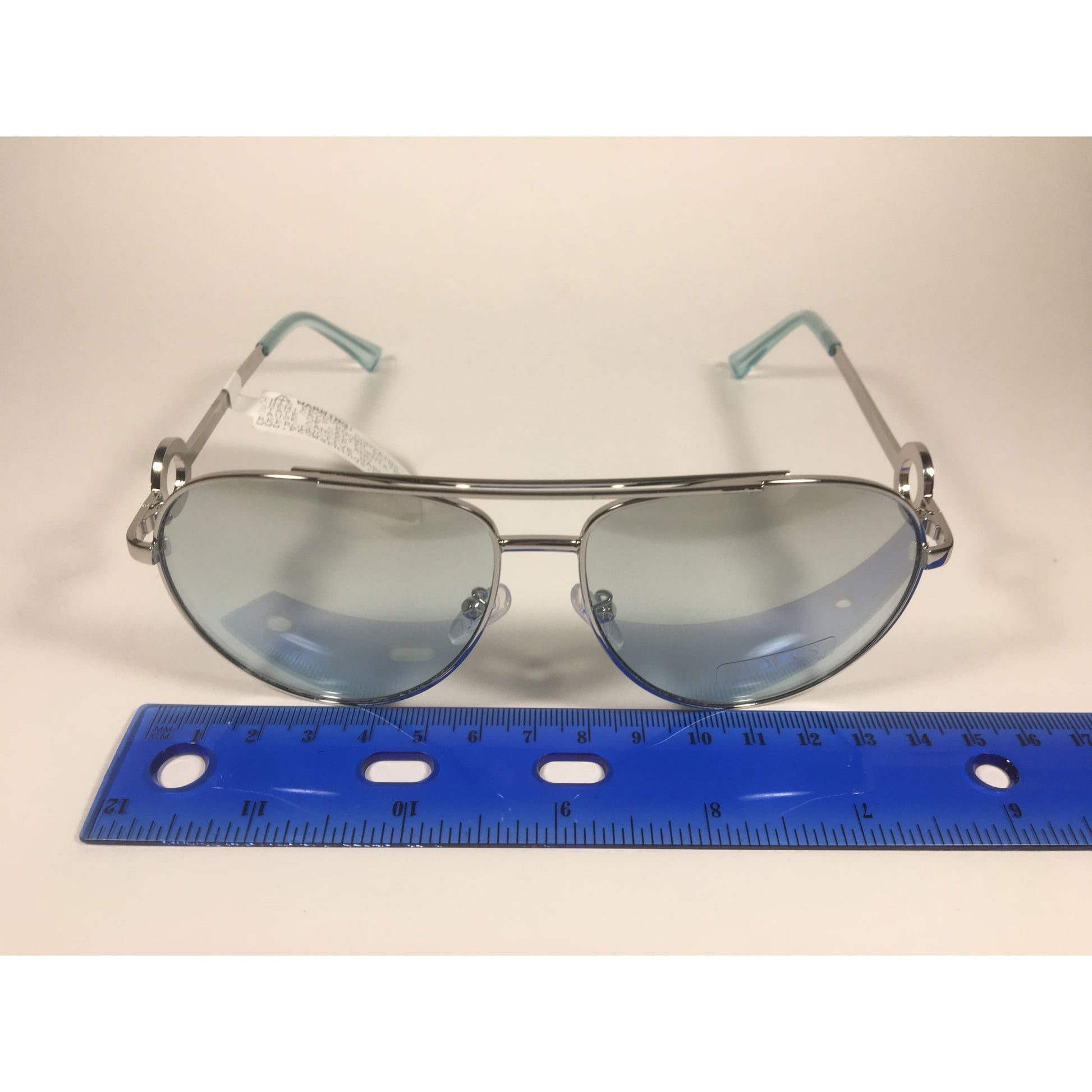 Guess Aviator Sunglasses Silver Metal Frame Light Blue Gradient Lens GF0364 10X - Sunglasses