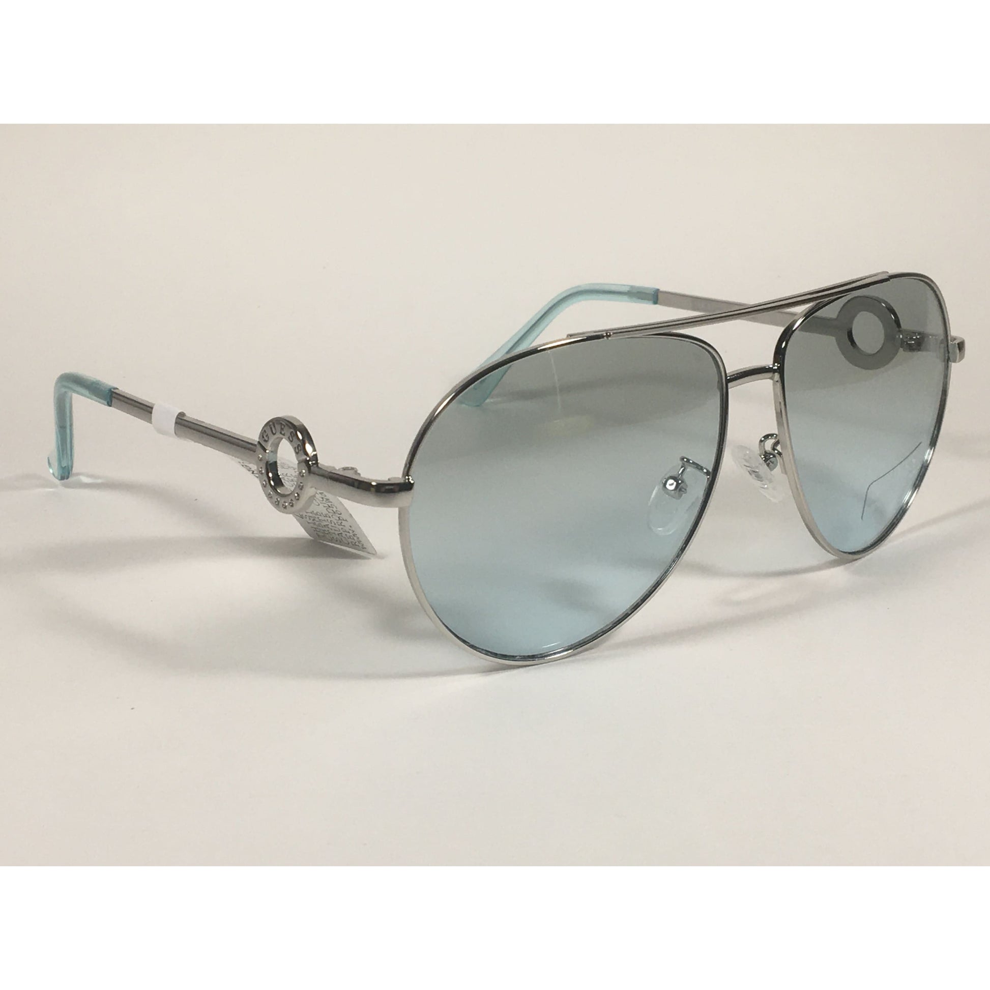 Guess Aviator Sunglasses Silver Metal Frame Light Blue Gradient Lens GF0364 10X - Sunglasses