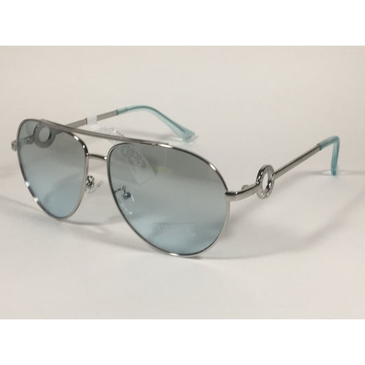 Guess Aviator Sunglasses Silver Metal Frame Light Blue Gradient Lens GF0364 10X - Sunglasses