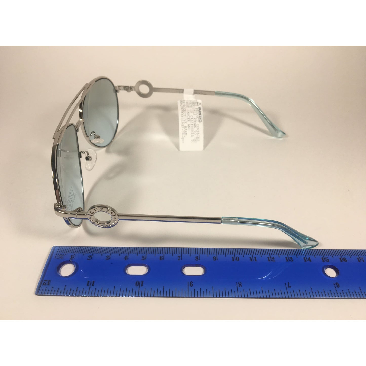 Guess Aviator Sunglasses Silver Metal Frame Light Blue Gradient Lens GF0364 10X - Sunglasses