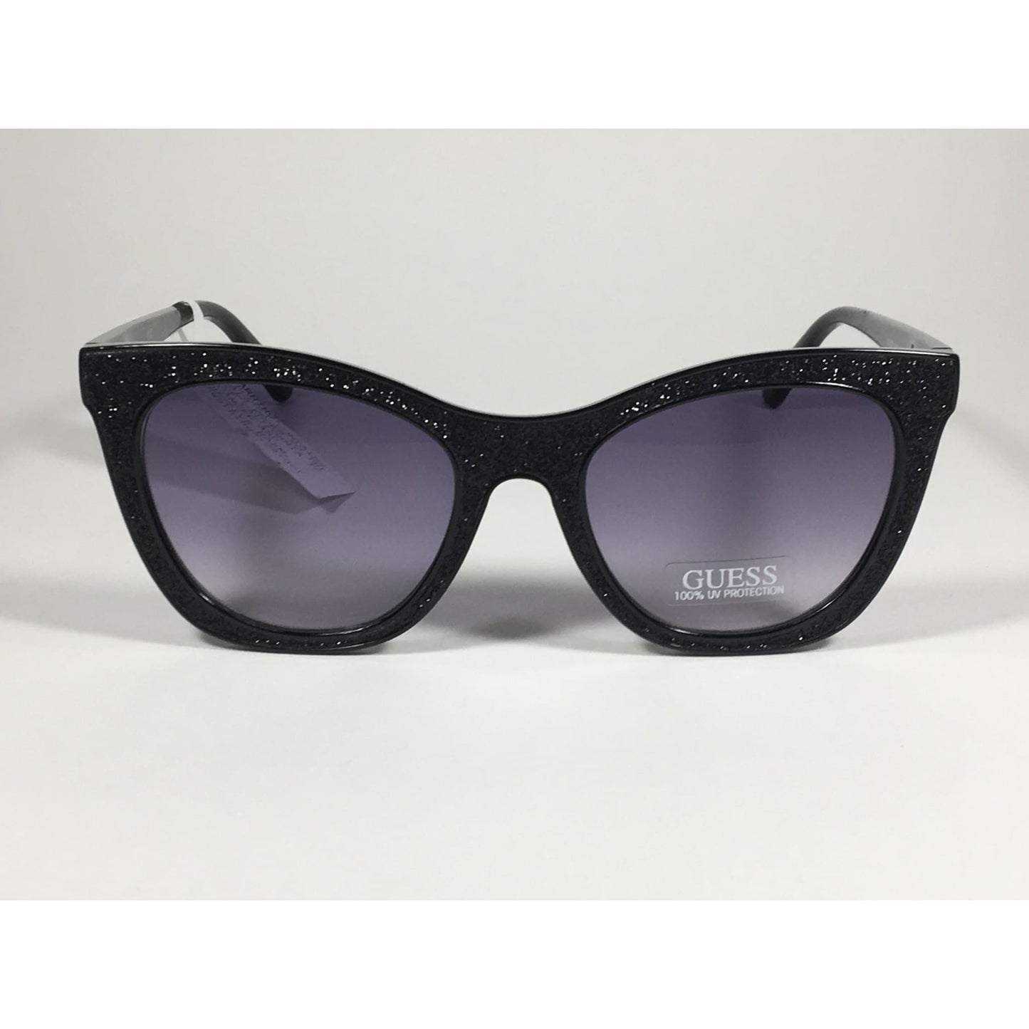 Guess Cat Eye Sunglasses Black Frame Black Glitter With Gray Purple Smoke Lens GF0358 01B - Sunglasses