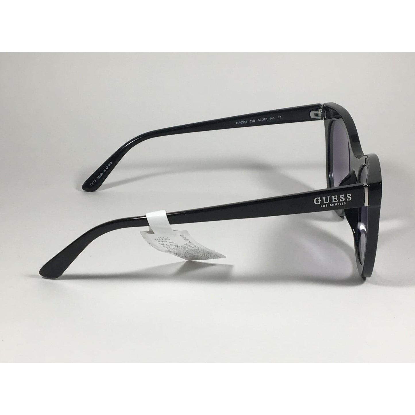 Guess Cat Eye Sunglasses Black Frame Black Glitter With Gray Purple Smoke Lens GF0358 01B - Sunglasses