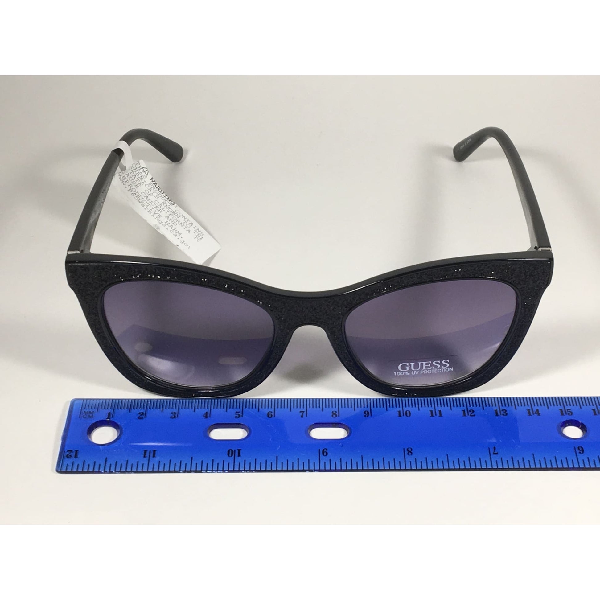 Guess Cat Eye Sunglasses Black Frame Black Glitter With Gray Purple Smoke Lens GF0358 01B - Sunglasses