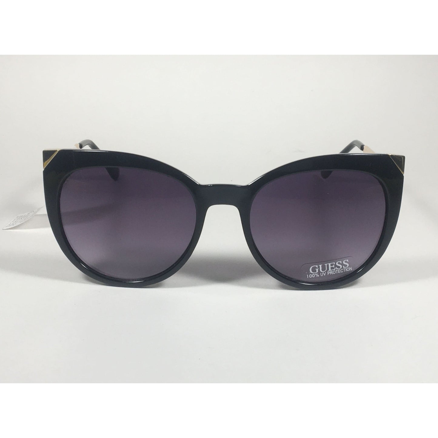 Guess Cat Eye Sunglasses Black Gloss Gold Accent Smoke Gradient Lens GF0359 01B - Sunglasses