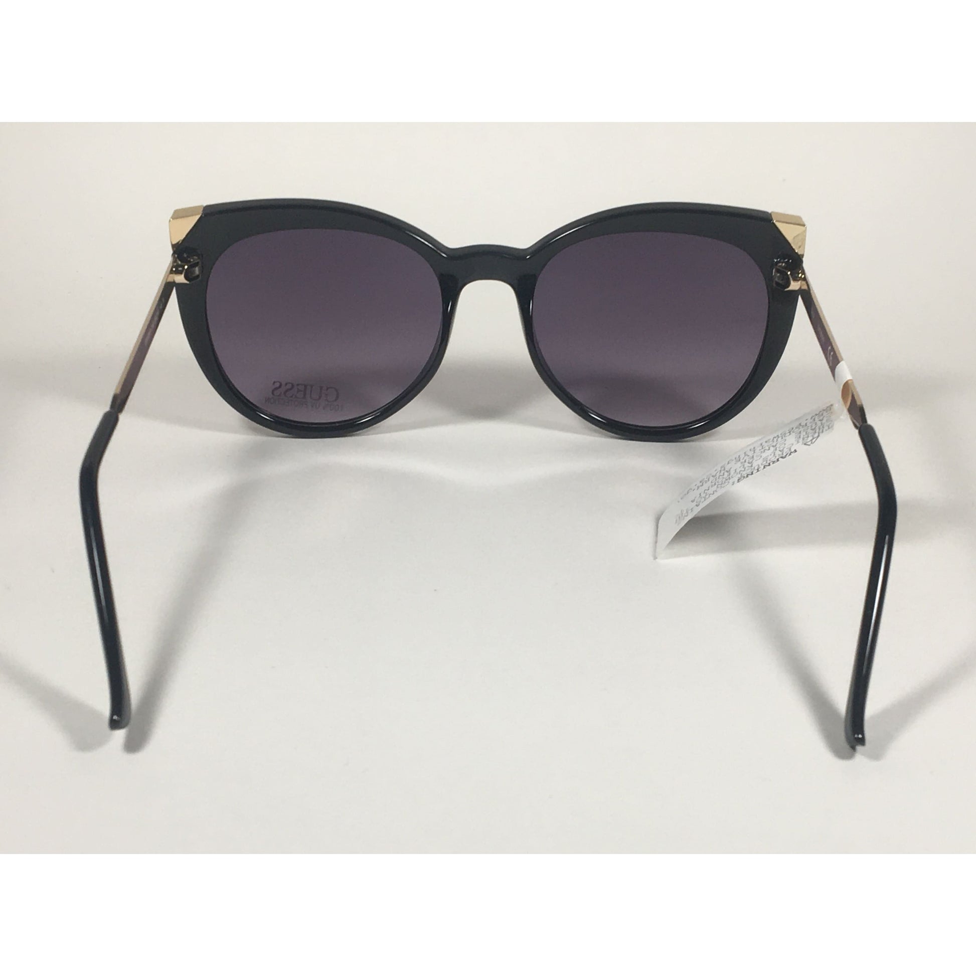 Guess Cat Eye Sunglasses Black Gloss Gold Accent Smoke Gradient Lens GF0359 01B - Sunglasses