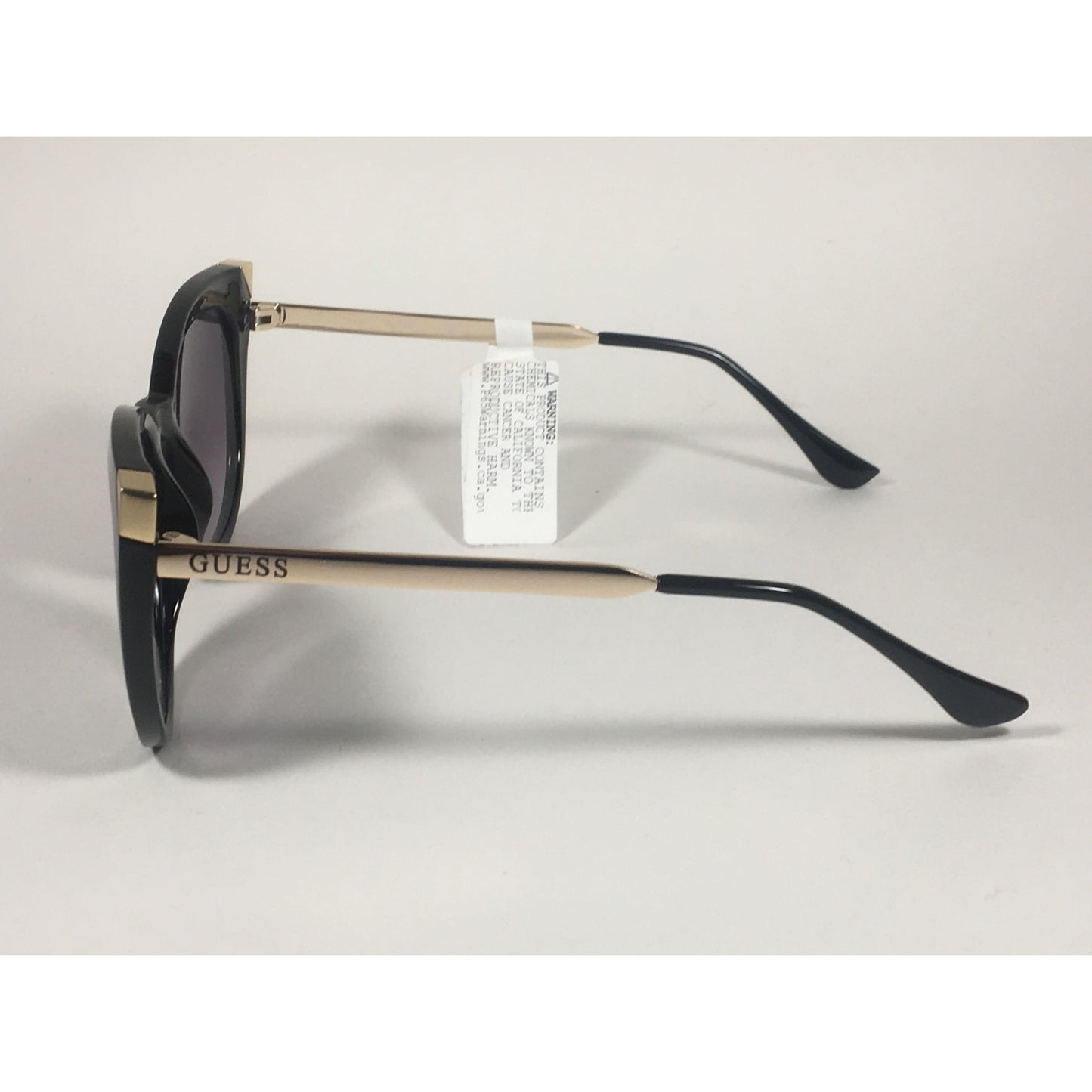 Guess Cat Eye Sunglasses Black Gloss Gold Accent Smoke Gradient Lens GF0359 01B - Sunglasses