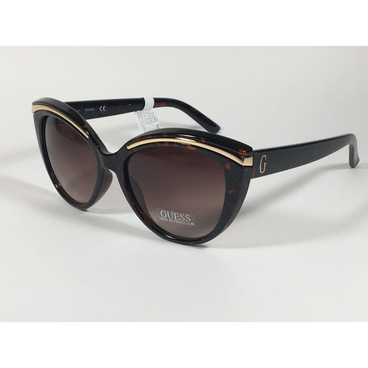 Guess Cat Eye Sunglasses Brown Tortoise Gold Trim Brown Gradient Lens GF0357 52F - Sunglasses