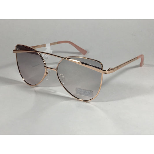 Guess Cat Eye Sunglasses Nude Peach Rose Gold Metal Silver Mirror Lens GF0332 28T - Sunglasses