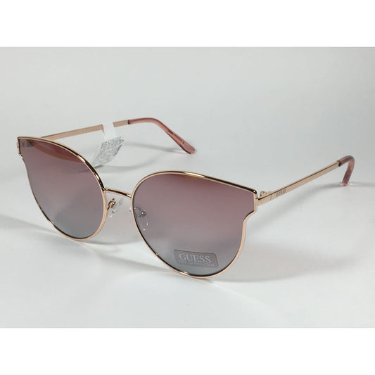 Guess Cat Eye Sunglasses Peach Rose Gold Metal Silver Mirror Lens GF0353 28U - Sunglasses