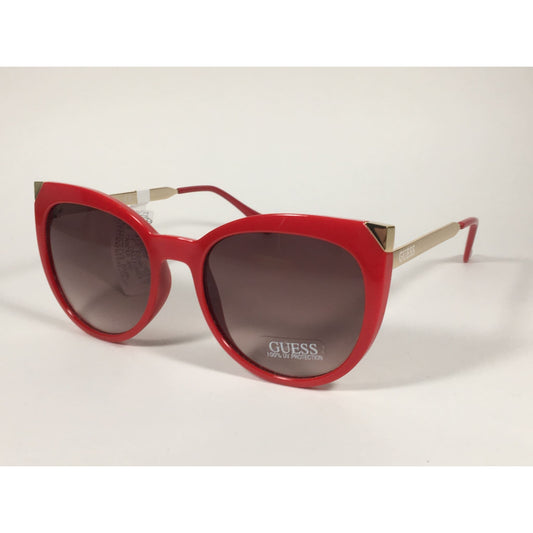 Guess Cat Eye Sunglasses Red Gloss And Gold Frame Brown Gradient Lens GF0359 66F - Sunglasses