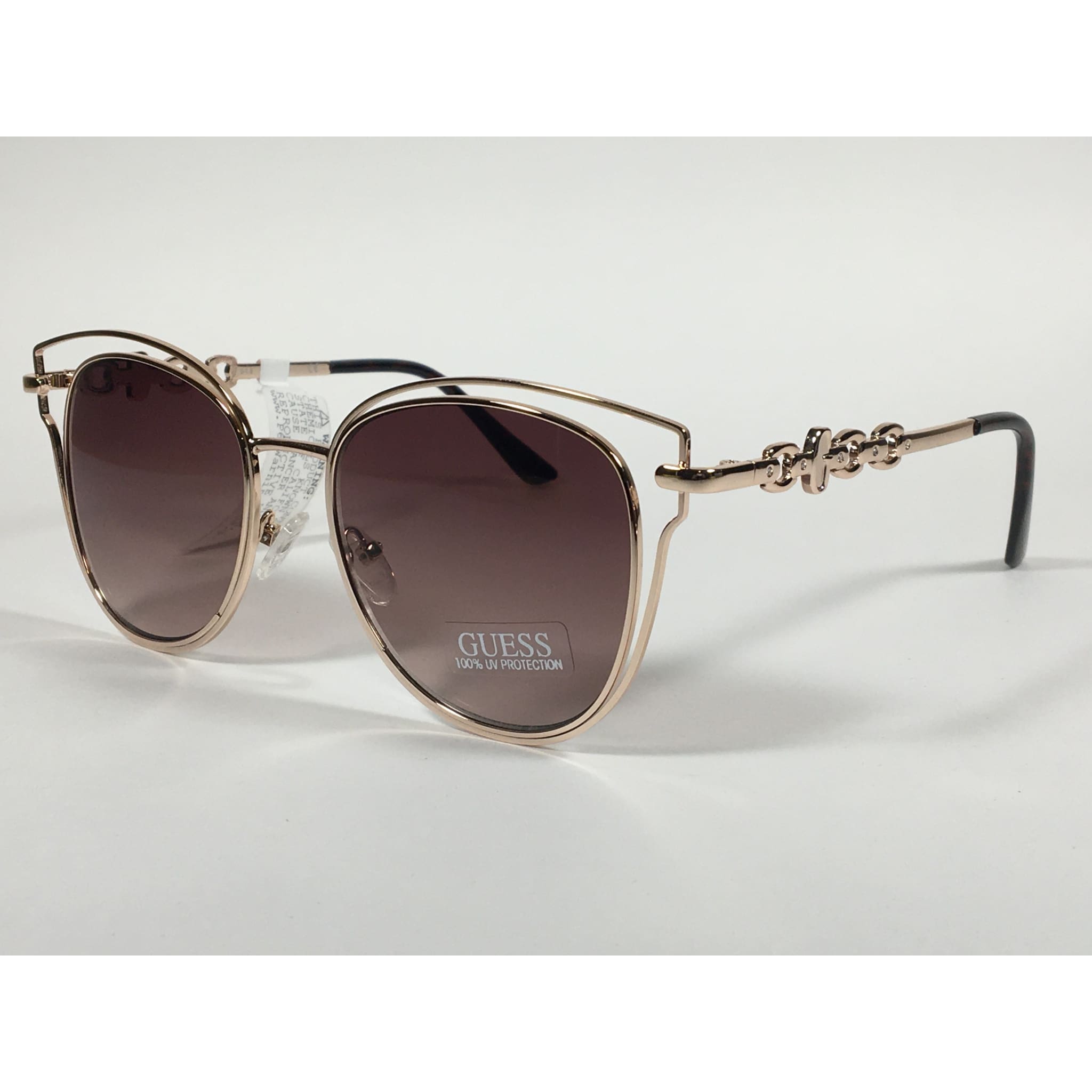 Guess Cat Eye Sunglasses Gold Tone Metal Brown Gradient Lens GF0343 32 TheSunglassFashion