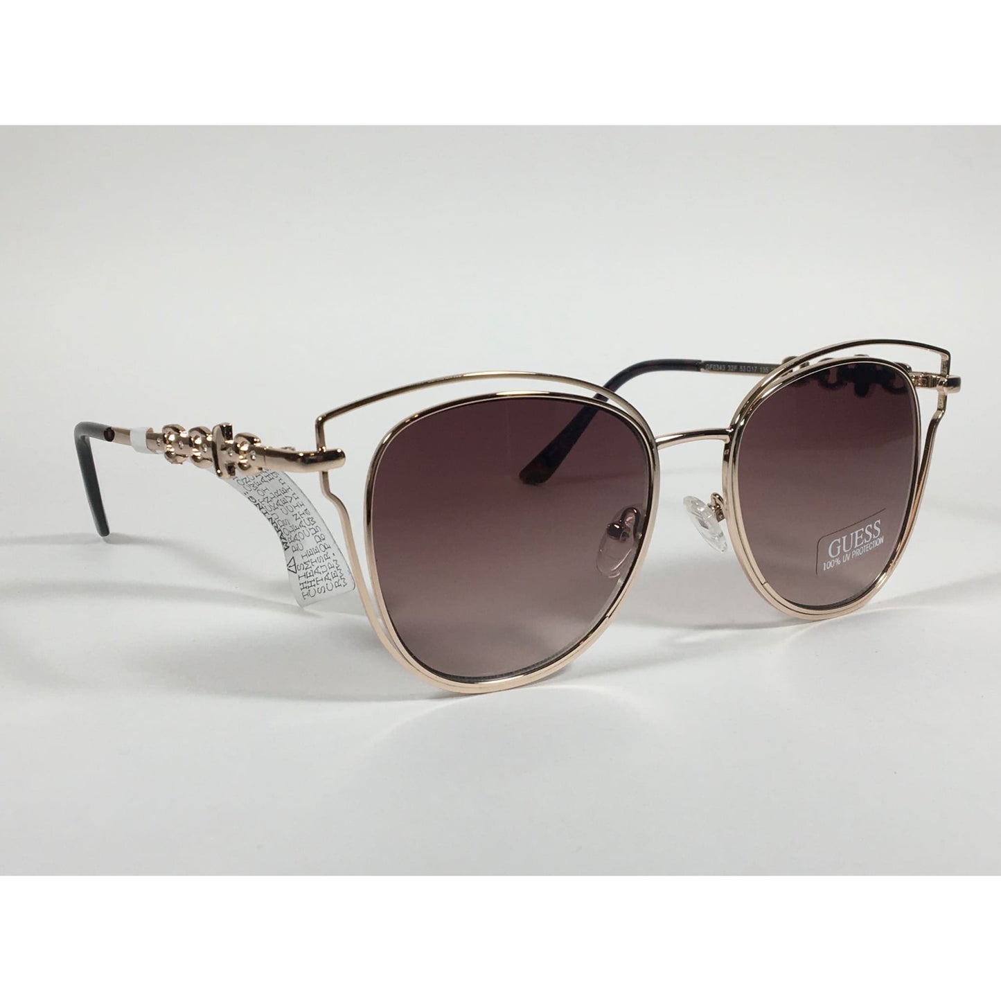 Guess Cat Eye Sunglasses Rose Gold Metal Brown Gradient Lens GF0343 32F - Sunglasses