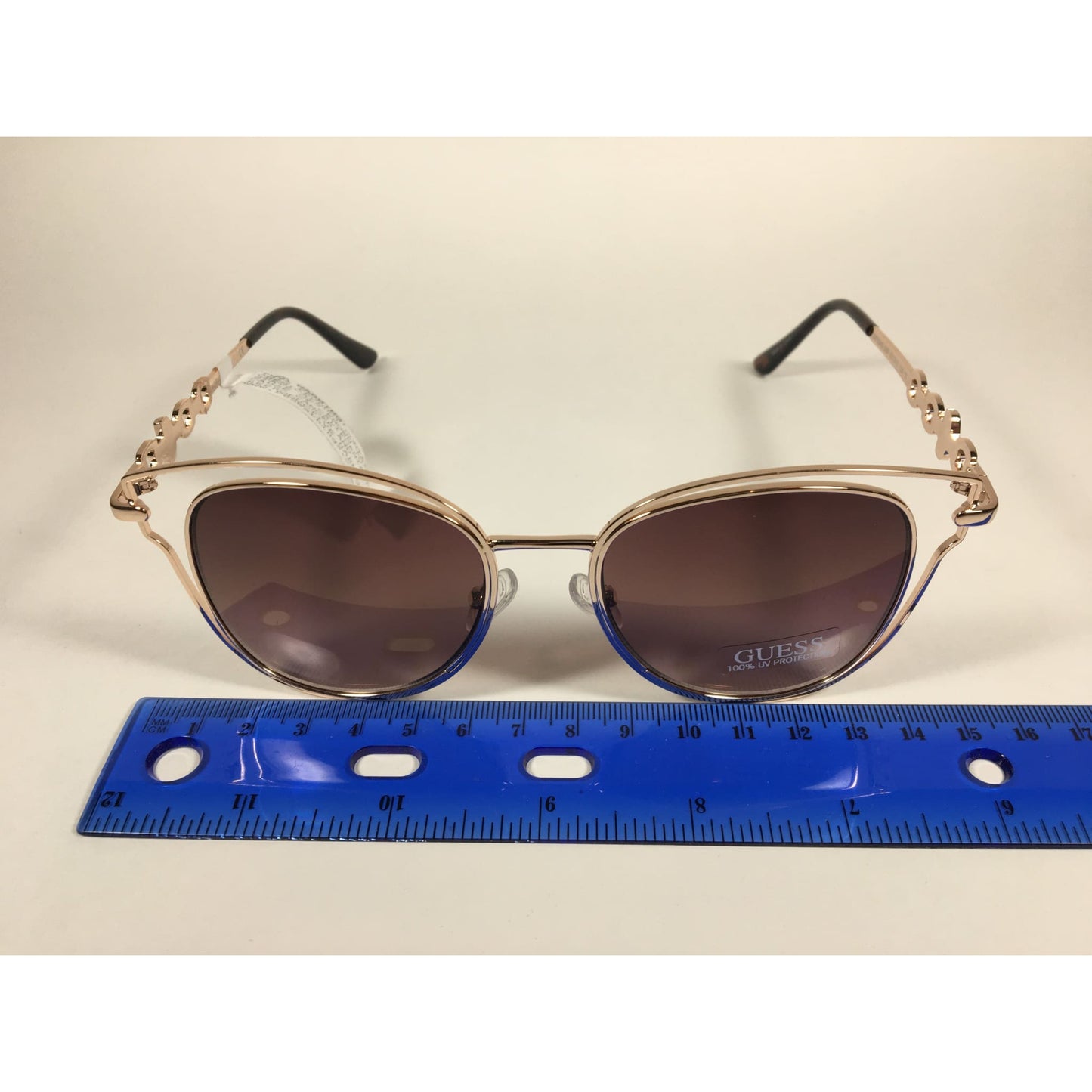 Guess Cat Eye Sunglasses Rose Gold Metal Brown Gradient Lens GF0343 32F - Sunglasses