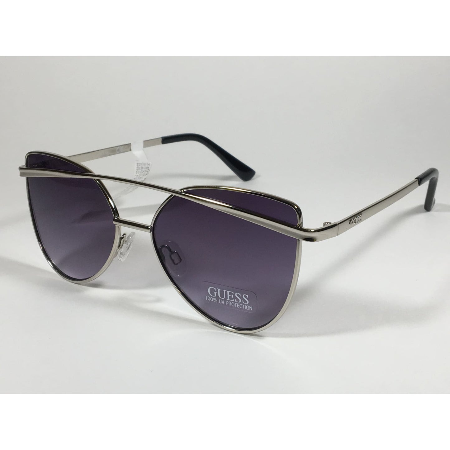 Guess Cat Eye Sunglasses Silver Metal Gray Purple Smoke Gradient Lens GF0332 108 - Sunglasses