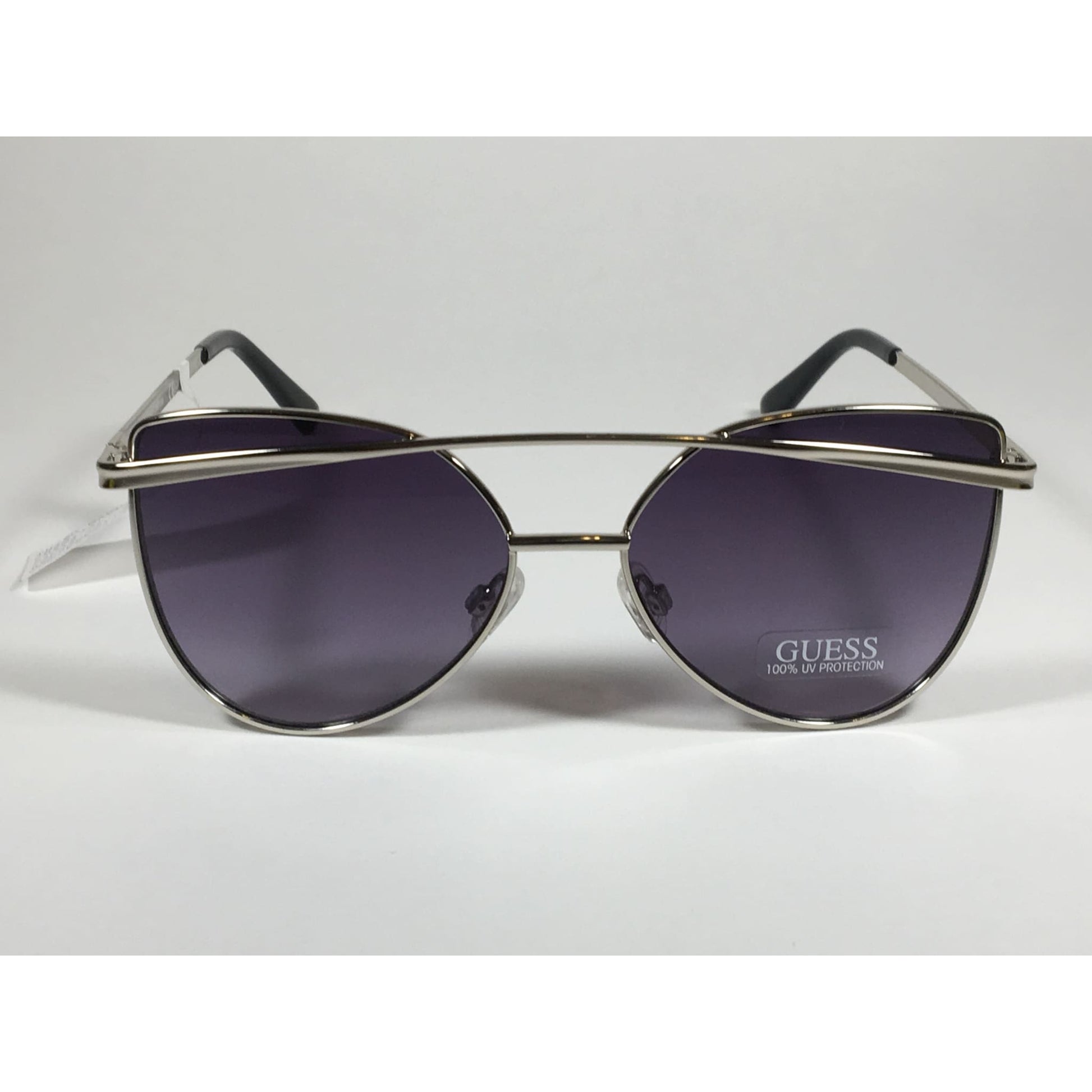 Guess Cat Eye Sunglasses Silver Metal Gray Purple Smoke Gradient Lens GF0332 108 - Sunglasses